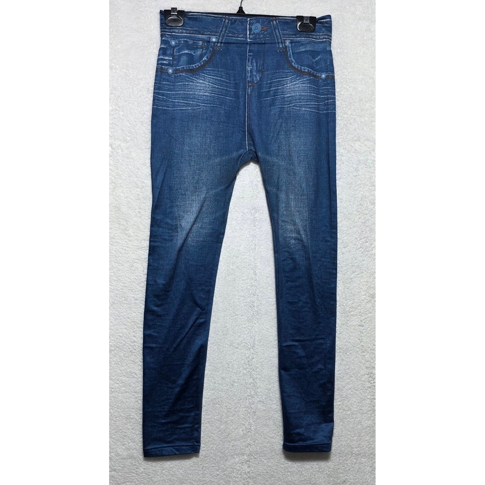 Genie Slim Jeggings Blue Denim Print High Rise Stretch Leggings L-XL J5